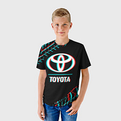 Футболка детская Значок Toyota в стиле glitch на темном фоне, цвет: 3D-принт — фото 2