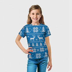 Футболка детская Рождественский синий свитер с оленями, цвет: 3D-принт — фото 2