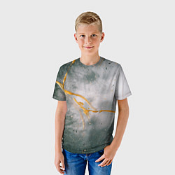 Футболка детская Абстрактный серый туман и золотая краска, цвет: 3D-принт — фото 2