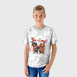 Футболка детская Новогодние таксы, цвет: 3D-принт — фото 2