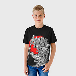 Футболка детская Самурай с мечом на черном фоне, цвет: 3D-принт — фото 2