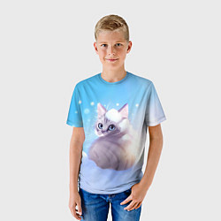 Футболка детская Заснеженный котик, цвет: 3D-принт — фото 2