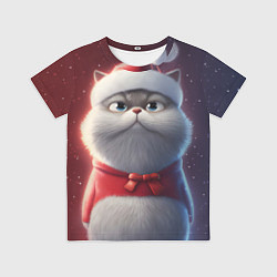 Футболка детская Новогодний кот в шапке, цвет: 3D-принт