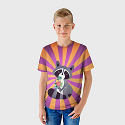 Футболка детская Енот держит букет цветов, цвет: 3D-принт — фото 2