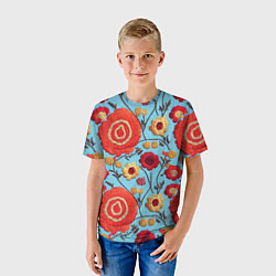 Футболка детская Эффект вышивки маки, цвет: 3D-принт — фото 2