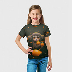 Футболка детская Милая девушка с мандаринами, цвет: 3D-принт — фото 2