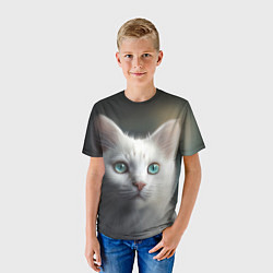 Футболка детская Милый белый кот с голубыми глазами, цвет: 3D-принт — фото 2