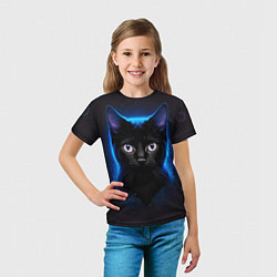 Футболка детская Черный кот на фоне созвездий, цвет: 3D-принт — фото 2