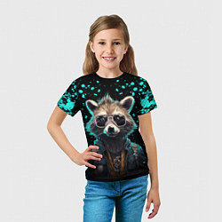 Футболка детская Енот в стиле киберпанк, цвет: 3D-принт — фото 2