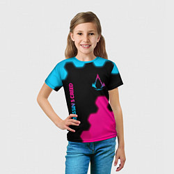 Футболка детская Assassins Creed - neon gradient: надпись, символ, цвет: 3D-принт — фото 2