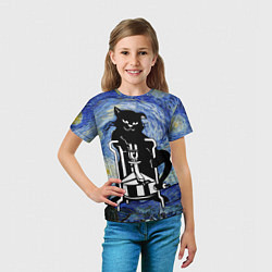 Футболка детская Кот Бегемот на примусе в Звездной ночи, цвет: 3D-принт — фото 2
