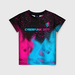 Футболка детская Cyberpunk 2077 - neon gradient: символ сверху, цвет: 3D-принт