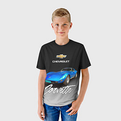 Футболка детская Синий Chevrolet Corvette 70-х годов, цвет: 3D-принт — фото 2
