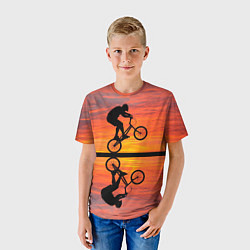 Футболка детская Велосипедист в отражении, цвет: 3D-принт — фото 2