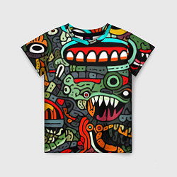 Футболка детская Монстры в зеленом и оранжевом - нейросеть, цвет: 3D-принт