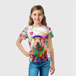 Футболка детская Капибара в модной куртке - нейросеть, цвет: 3D-принт — фото 2