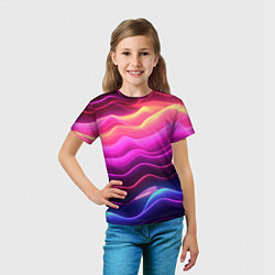 Футболка детская Розовые и фиолетовые неоновые волны, цвет: 3D-принт — фото 2