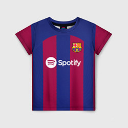 Футболка детская Гави Барселона форма 2324 домашняя, цвет: 3D-принт