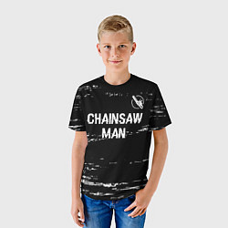 Футболка детская Chainsaw Man glitch на темном фоне: символ сверху, цвет: 3D-принт — фото 2