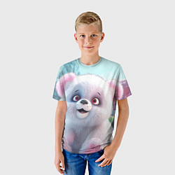 Футболка детская Милый белый пушистый медвежонок, цвет: 3D-принт — фото 2