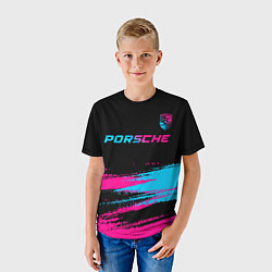 Футболка детская Porsche - neon gradient: символ сверху, цвет: 3D-принт — фото 2