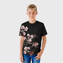 Футболка детская Цветущая сакура - белые и красные, цвет: 3D-принт — фото 2