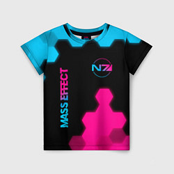 Футболка детская Mass Effect - neon gradient: надпись, символ, цвет: 3D-принт