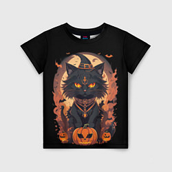 Футболка детская Черный кот в хеллоуине, цвет: 3D-принт