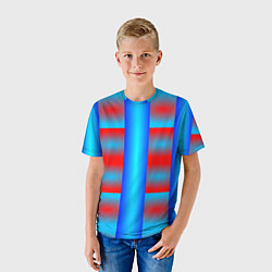 Футболка детская Красно-синие полосы и квадраты, цвет: 3D-принт — фото 2