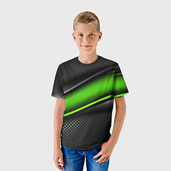 Футболка детская Зеленая объемная полосы, цвет: 3D-принт — фото 2