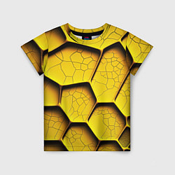 Футболка детская Желтые шестиугольники с трещинами - объемная текст, цвет: 3D-принт