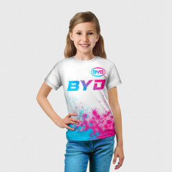 Футболка детская BYD neon gradient style: символ сверху, цвет: 3D-принт — фото 2