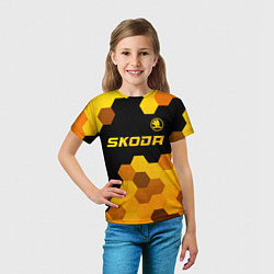 Футболка детская Skoda - gold gradient: символ сверху, цвет: 3D-принт — фото 2