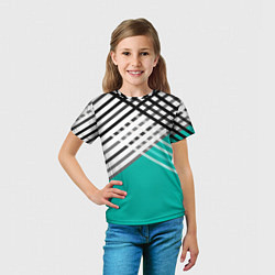 Футболка детская Черно-белые переплетенные полосы на бирюзовом фоне, цвет: 3D-принт — фото 2