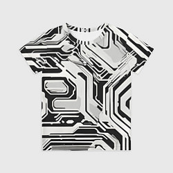 Футболка детская Киберпанк белые полосы на чёрном фоне, цвет: 3D-принт