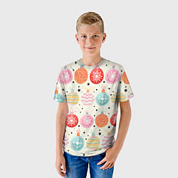 Футболка детская Разноцветные новогодние шары, цвет: 3D-принт — фото 2