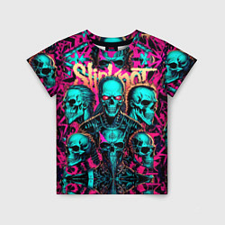 Футболка детская Slipknot на фоне рок черепов, цвет: 3D-принт