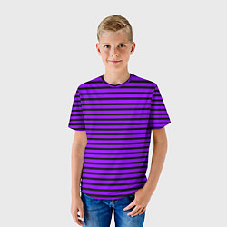 Футболка детская Фиолетовый в чёрную полоску, цвет: 3D-принт — фото 2