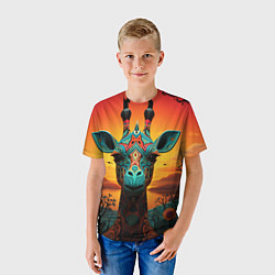 Футболка детская Жираф в стиле фолк-арт, цвет: 3D-принт — фото 2