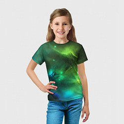 Футболка детская Бескрайний космос зелёный, цвет: 3D-принт — фото 2