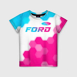 Футболка детская Ford neon gradient style посередине, цвет: 3D-принт
