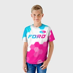 Футболка детская Ford neon gradient style посередине, цвет: 3D-принт — фото 2