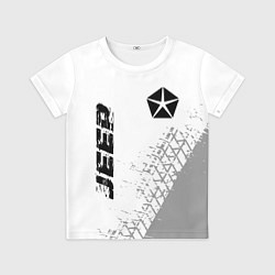 Футболка детская Jeep speed на светлом фоне со следами шин вертикал, цвет: 3D-принт