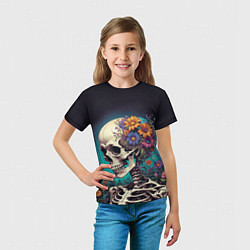 Футболка детская Скелет с яркими цветами, цвет: 3D-принт — фото 2