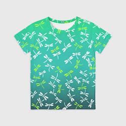 Футболка детская Белые и ядовито-зелёные стрекозы, цвет: 3D-принт