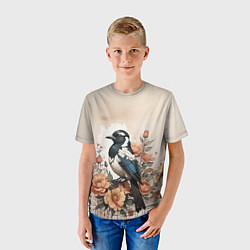 Футболка детская Птица в цветах, цвет: 3D-принт — фото 2