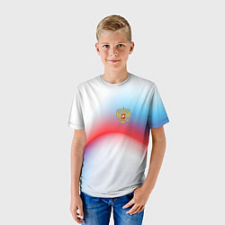 Футболка детская Герб России на фоне абстрактного триколора, цвет: 3D-принт — фото 2
