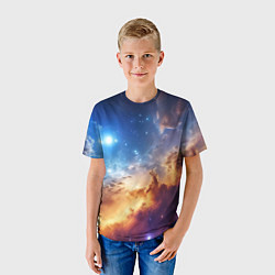 Футболка детская Оранжевая небула космос, цвет: 3D-принт — фото 2
