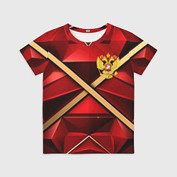 Футболка детская Герб России на красном абстрактном фоне, цвет: 3D-принт