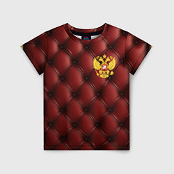 Футболка детская Золотой герб России на красном кожаном фоне, цвет: 3D-принт